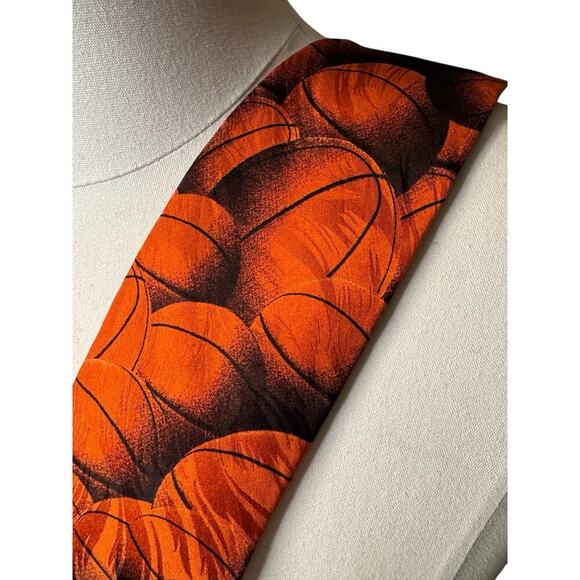 RALPH MARLIN Basketball Print Tie "Just Balls" Vintage 1995 US Orange Black - Picture 3 of 5